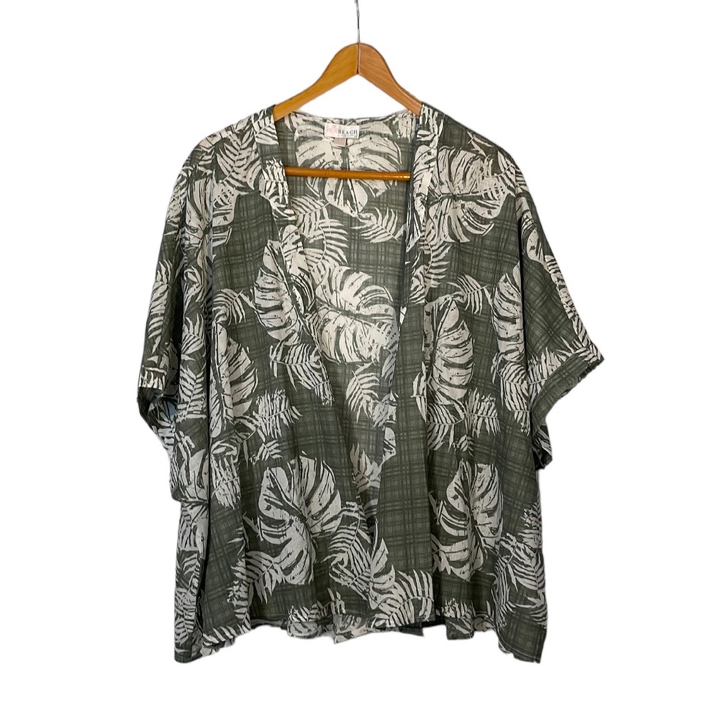 Belle by Kim Gravel Olive Green and White Leaf Print Swim Coverup